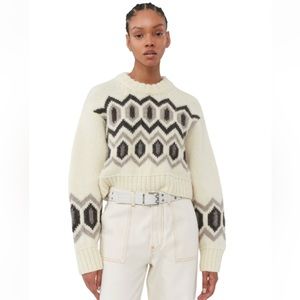 Ganni Cream and Black Patterned Sweater